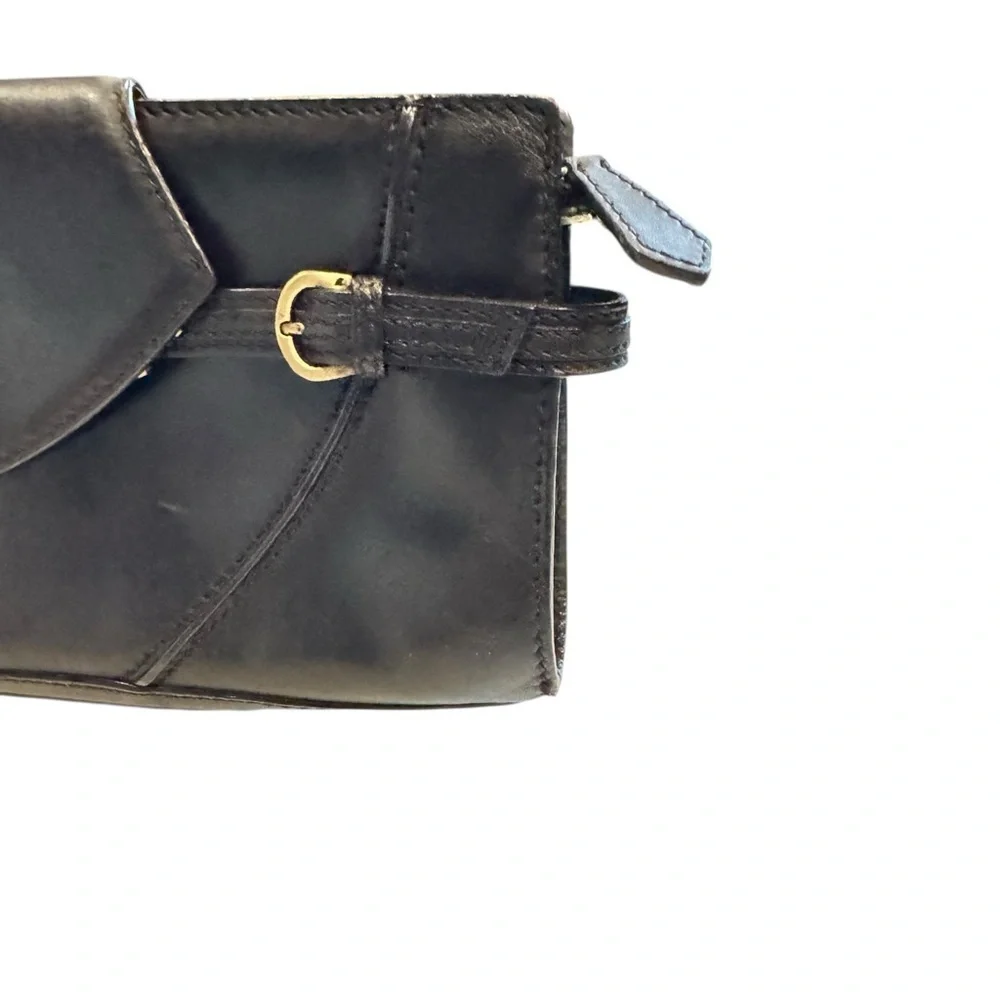 Via Spiga Leather Black Clutch with Gold Hardware.